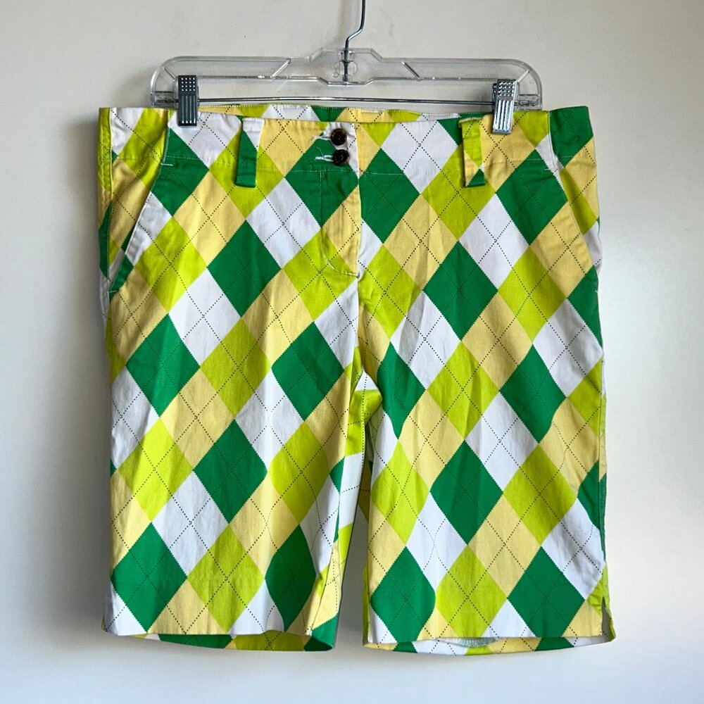 LOUDMOUTH GOLF Women's Green Yellow Argyle Shorts Size 6